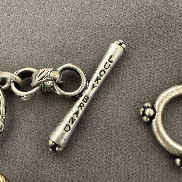Lucky Brand Peace Symbol Bracelet Toggle Clasp 8" Mixed Metal Twigs & Leaves - Picture 7 of 10